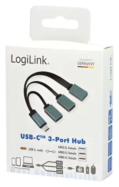 LogiLink USB-C hub 3 porty černá, šedá / USB-C hub / 2x USB-A 2.0 / 1x USB-A 3.0 (UA0315)