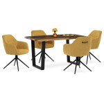 Židle jídelní a konferenční, žlutá látka, černé kovové nohy, otočný mechanismus