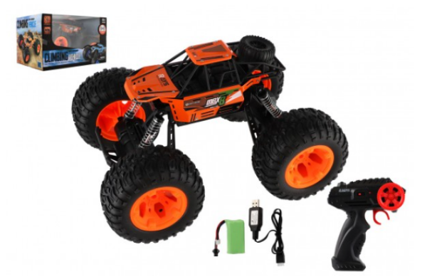 Auto RC Off-Road terénní 2,4GHz plast 32cm dobíjecí pack+baterie oranžové v krabici 38x23x26cm