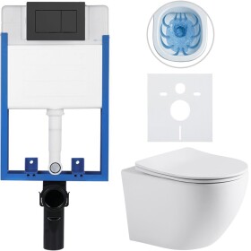 CERANO - Kompletní WC set Profi/Cesso - bílá matná - WC tlačítko Classic/Černá matná - pro zazdění - 49x36 CER-8050BD20