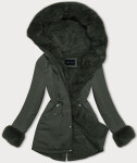 Krátká zimní bunda parka v army barvě s kožešinovou podšívkou (16M9062-136) odstíny zelené XL (42)