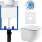CERANO - Kompletní WC set Profi/Cesso - bílá matná - WC tlačítko Slim/Chrom - pro zazdění - 49x36 CER-8050BD28