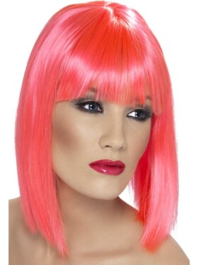 Neonově růžová krátká paruka Glam s ofinou