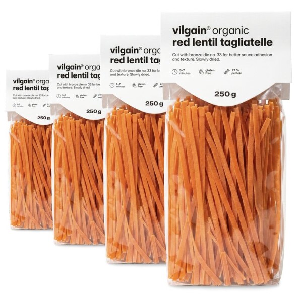 Vilgain Luštěninové těstoviny BIO – 4× Tagliatelle z červené čočky 250 g