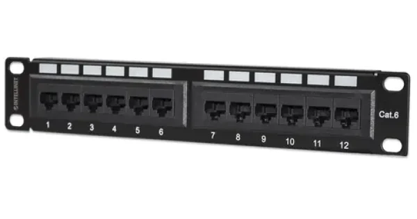 Intellinet patch panel Cat6 UTP černá 12 portů / Patch panel / RJ-45 / 10" / 1U (720748)