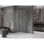 MEXEN/S - Velar L sprchový kout, posuvné dveře 110 x 110, dekor, zlato kartáčovaná 871-110-110-33-55