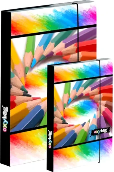 OXYBAG Box na sešity A4+A5 Pastelky / Box na sešity / laminovaný / zavírání na gumičku (0-056G26)