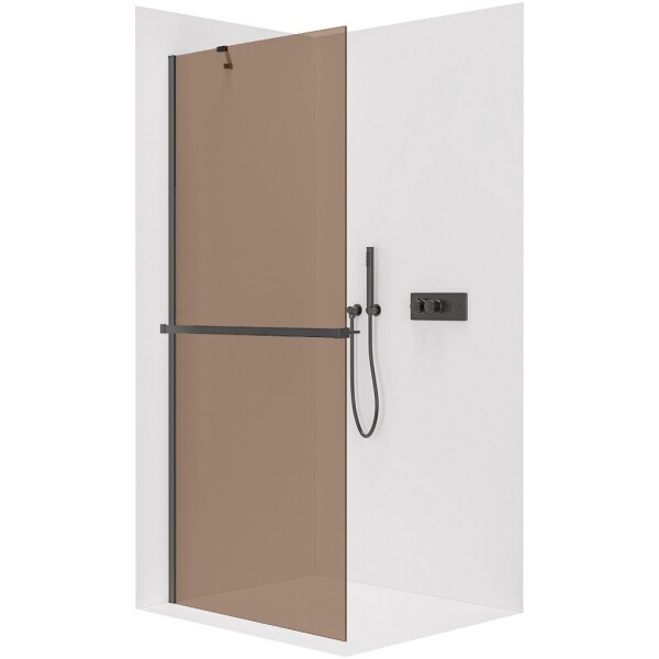 CERANO Sprchová zástěna Walk-in Onyx Y L/P - 8 mm + polička/držák na ručníky - černá matná, bronzové sklo - 80x200 cm