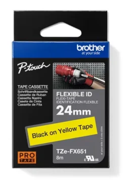 Brother TZe-FX651 žlutá / Páska pro označení kabelů / černý tisk / 24 mm / 8 m / flexibilní (TZEFX651)
