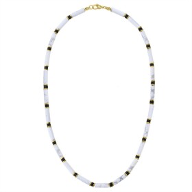 Luxusní pánský náhrdelník Antonio Gold - bílý howlit, zlatý hematit, Bílá/čirá 45 cm