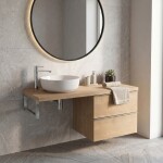 CERANO - Koupelnová skříňka Velora - dub medový, úchytka chrom + deska pod umyvadlo Navira Pro - 36 mm + konzole chrom - 140x56,6x46,5 CER-667931