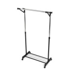 Stojan na šaty s výklopným ramenem, černá barva, kov / plast, chrom