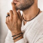 Pánský korálkový náhrdelník Joel - 6 mm Tygří oko a černý Onyx, Černá 60 cm