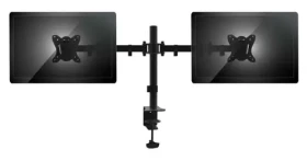 Equip černá / Stolní držák pro 2 monitory / 13-27" / VESA 75x75-100x100 / nosnost 2x8 kg / výškově nastavitelný (650152)