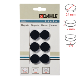 Dahle magnet plánovací, Ø 24 mm, 3 N, 6 ks, černé