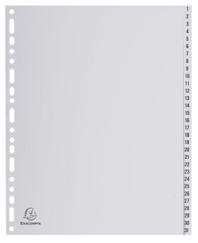 Exacompta rozlišovač číselný 1-31, A4 maxi, PP, šedý