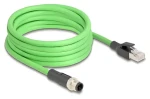 DeLock M12 4pin D-kód (M) - RJ45 (M) / Průmyslový ethernetový kabel / 5 m / PUR(TPU) / -25–80 °C (80429)