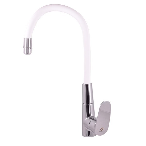 RAV Slezák - AMUR - Dřezová baterie s flexibilním ramínkem, Chrom/Bílá, 3,8" AM719.0/10B