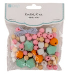Korálky dřevěné 80ks + šňůrka - Pastel