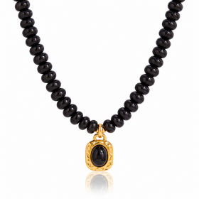 ELENYS Black Obsidian | Náhrdelník s pravým přírodním černým obsidiánem Délka náhrdelníku: 41+5 cm / max. 46 cm