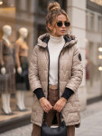 Dámská prošívaná přechodová bunda s kapucí v barvě kamelové od FashionStreet TY5790 L