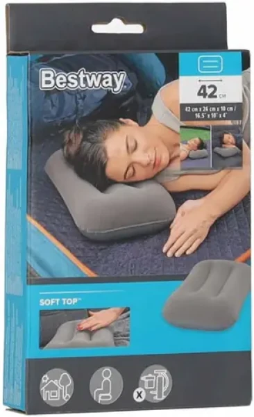 Bestway Sametový nafukovací cestovní polštář šedá / Cestovní polštář / sametový povrch / PVC (KX5014)