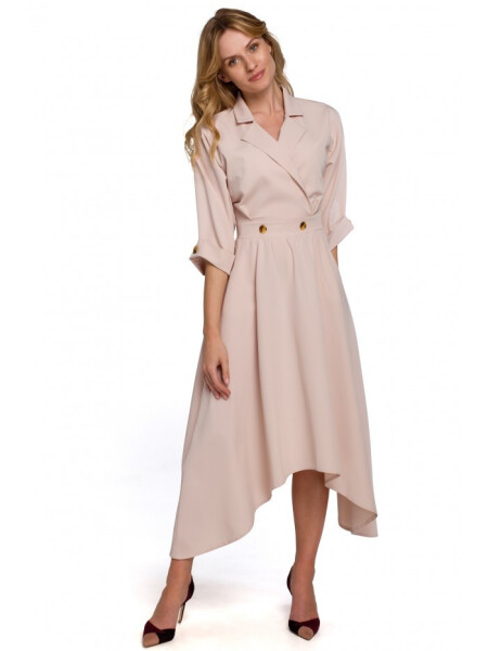 Dámské šaty s ozdobnými knoflíky K086 béžové - Makover S