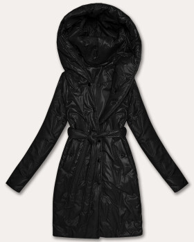 Černý dámský prošívaný kabát s páskem S'West (B8508-1) odstíny černé XXL (44)