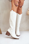 Kožené Holinky Před Kolena Na Podpatku Bílé Zazoo 3675 41