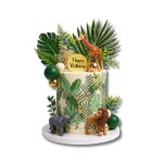 Dortisimo Zápich do dortu a dekorace Happy Birthday se safari zvířaty, listy a koulemi (27 ks)