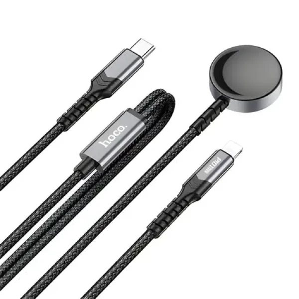 HOCO CW54 černá / Datový a nabíjecí kabel 2v1 / USB-C - indukční nabíjení pro Apple Watch / Lightning / PD / QC (D-CW54)