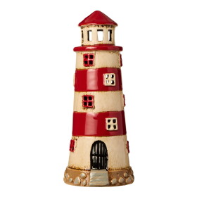 Ib Laursen Kameninový svícen Lighthouse Red Stripes, červená barva, keramika