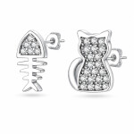Stříbrné náušnice kočička a rybí kostra - stříbro 925/1000, Stříbrná