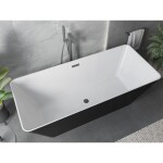 MEXEN/S - Velo Slim volně stojící vana 170 x 75, bílá/černá, sifon a přepad nikl kartáčovaný 52811707575-97