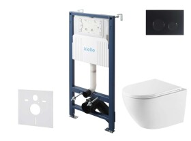 Kielle - Genesis New Set předstěnové instalace, klozetu Oudee, Vortex Rimless+, sedátka softclose a tlačítka Gemini New II, matná černá 30528SS60