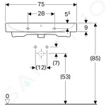 GEBERIT - iCon Umyvadlo 750x485 mm, s přepadem, otvor pro baterii, KeraTect, bílá 124075600