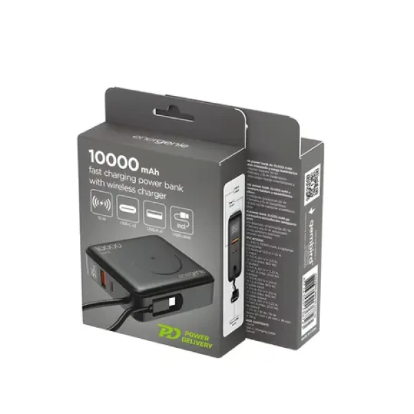 Magnetická powerbanka 10000 mAh černá / Powerbanka / Power Delivery 20 W / bezdrátové nabíjení 15 W / LCD displej (PB10-WPC15-LCD-01)