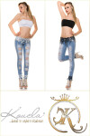 Sexy KouCla Skinny Jeans zničený vzhled + krajka black 36