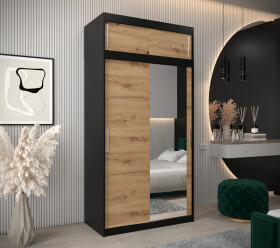 Šatní skříň Abi T2 s nástavcem Barva korpusu: Černá, Rozměry: 120 cm, Dveře: Dub artisan