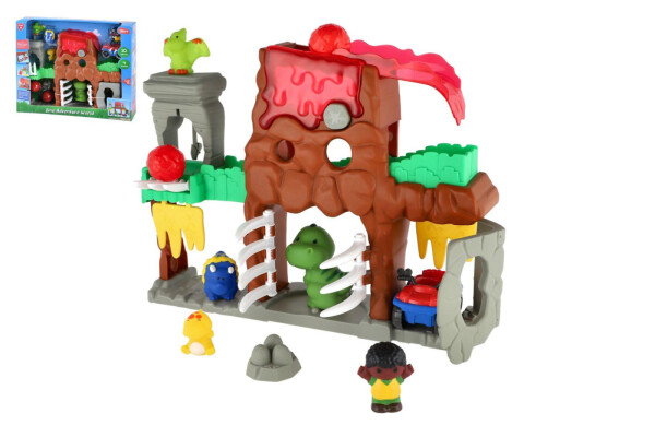 Sada dobrodružný svět dinosaurů s doplňky plast na baterie se zvukem, světlem v krabici 48x39cm 18m+