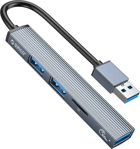 Orico AH-A12F-GY-BP šedá / USB hub / 3x USB-A / USB-C / čtečka microSD / kabel 15 cm (AH-A12F-GY-BP)