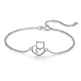 Stříbrný náramek Kitty, stříbro 925/1000, kočka, Stříbrná 16 cm + 4 cm (prodloužení)