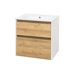 MEREO - Opto, koupelnová skříňka s keramickým umyvadlem 61 cm, bílá/dub Riviera CN930