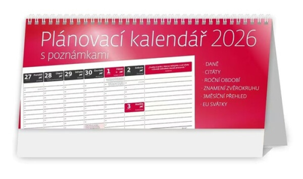 Kalendář stolní 2026 - Plánovací kalendář s poznámkami