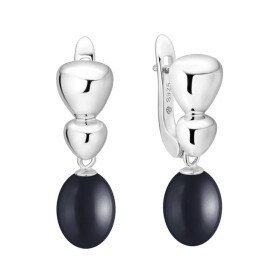 Stříbrné náušnice s černou perlou Sofia - stříbro 925/1000, Stříbrná Černá