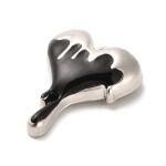 Kovový přívěsek - platinový s černým smaltem - tající srdce - 21,5 x 16,5 x 5,5 mm - 1 ks