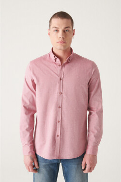 Avva Men's Burgundy Oxford 100% Cotton Standard Fit Normal Cut Shirt