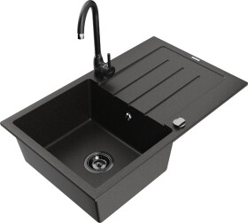MEXEN/S - Bruno granitový dřez s odkapávačem včetně baterie Telma, černá/zlatá 6513-75-670200-70-B