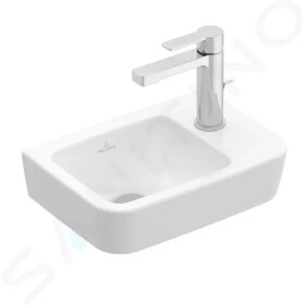 VILLEROY & BOCH - O.novo Umývátko Compact 360x250 mm, bez přepadu, 1 otvor pro baterii vpravo, CeramicPlus, alpská bílá 434337R1