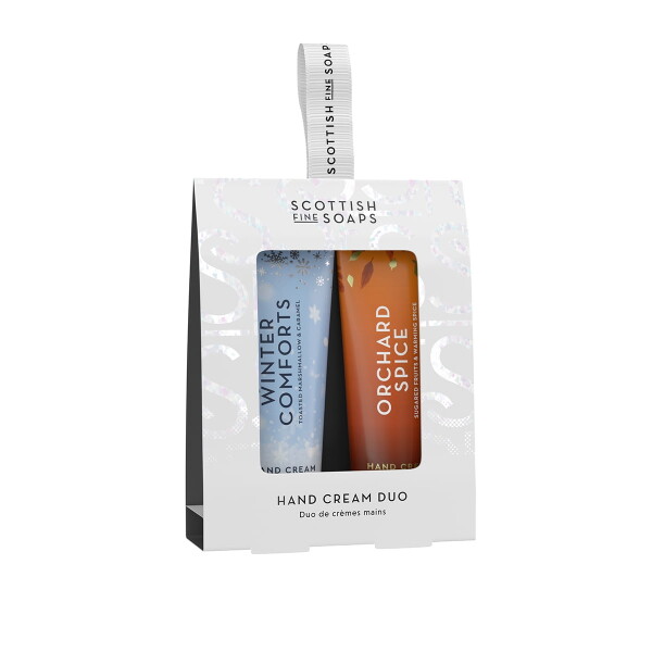 SCOTTISH FINE SOAPS Sada krémů na ruce Winter Comforts/Orchard Spice – 2 × 30 ml, modrá barva, oranžová barva